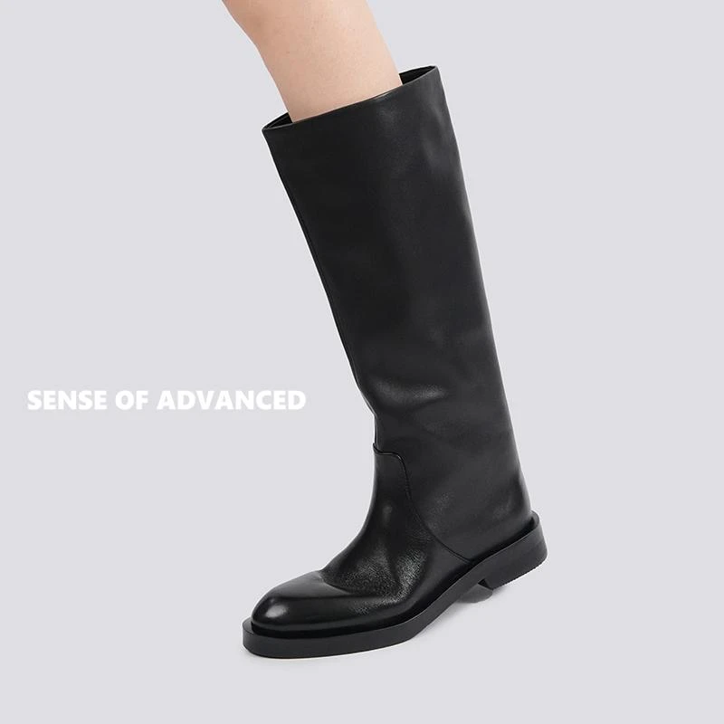 2024秋冬新款长筒靴女粗跟高筒骑士靴不过膝长靴马丁靴