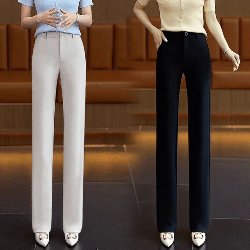 2025夏季新款弹力薄款透气垂感百搭高腰显瘦窄版直筒裤修身休闲裤