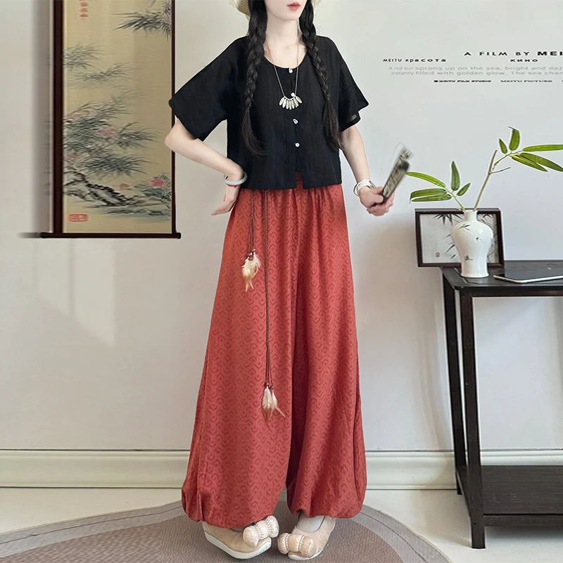 花相知原创【瑾禾】夏季汉服改良日常灯笼裤松紧腰半臂对襟唐褙子