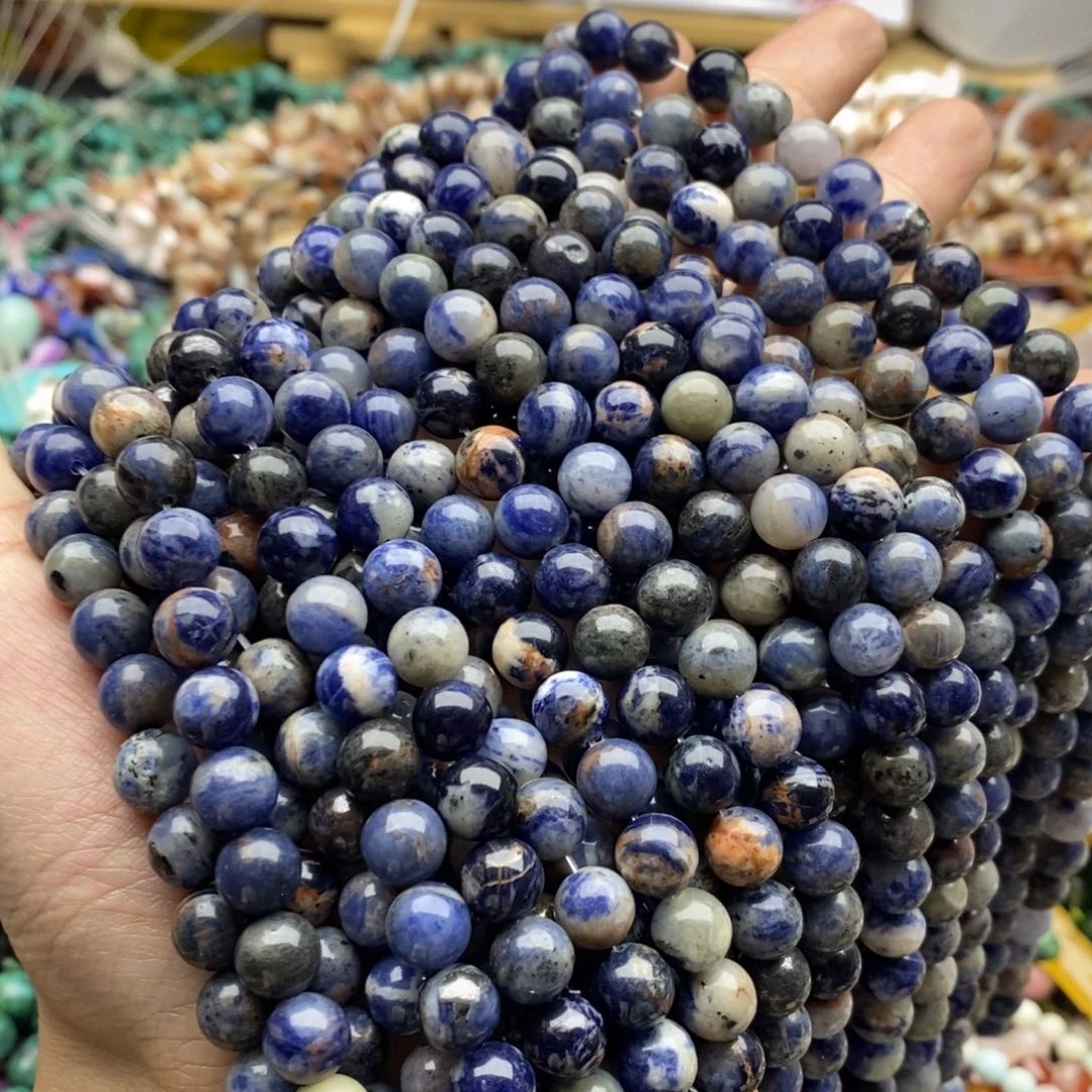 玛瑙/玉髓未镶嵌珠宝半成品一条天然8.5mm蓝纹石圆珠