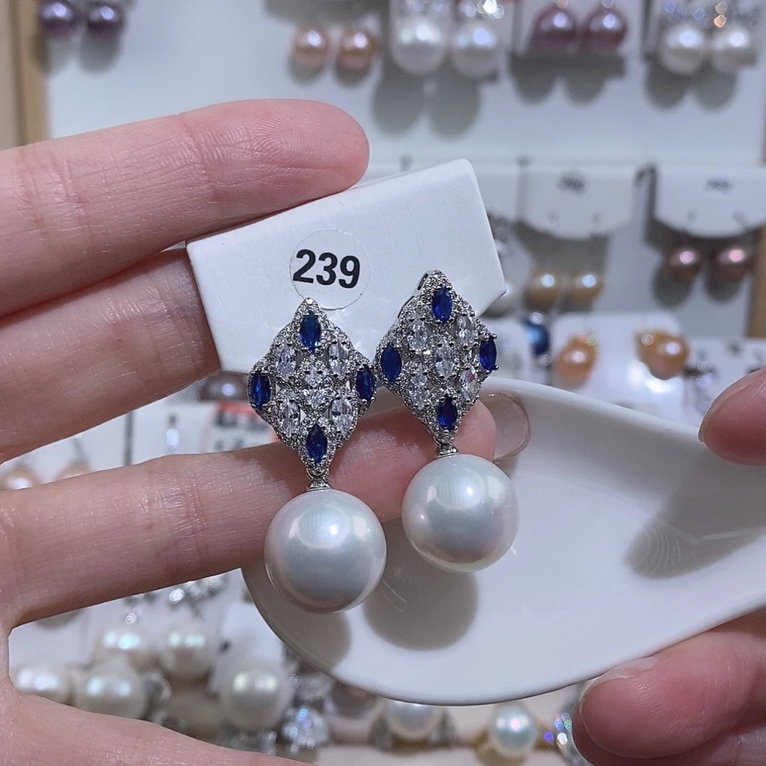 小***乐银S925镶嵌淡水珍珠耳饰w14.5银针