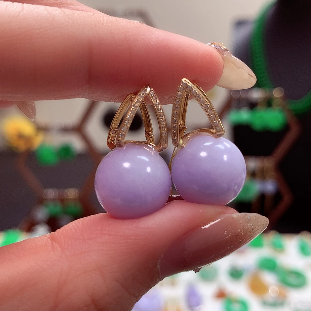 翡翠耳饰18K金镶嵌天然翡翠