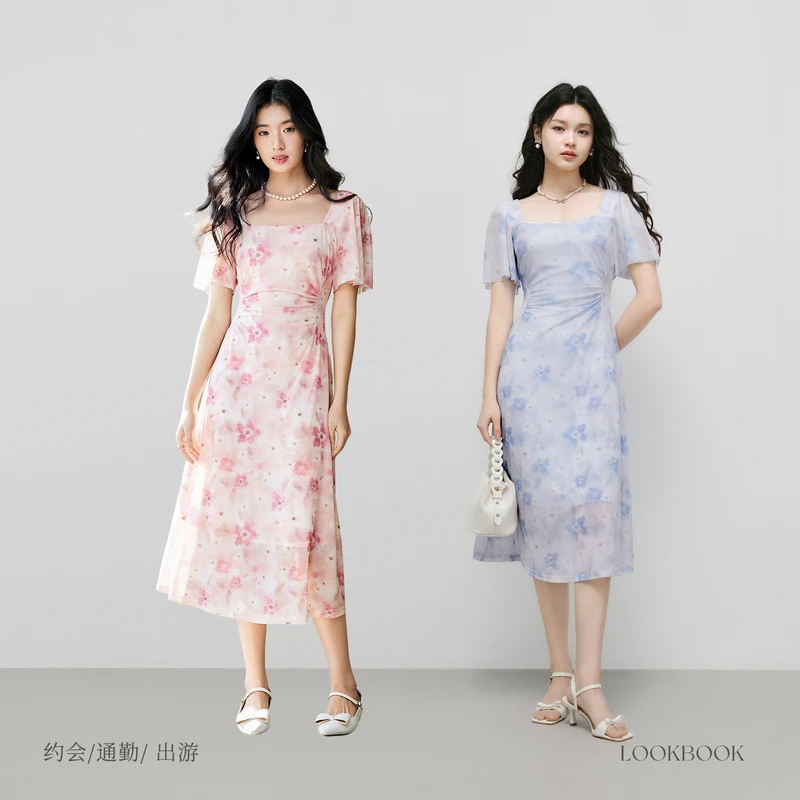 【邂逅】秋水伊人印花连衣裙2025新款女碎花裙长裙625203A020187