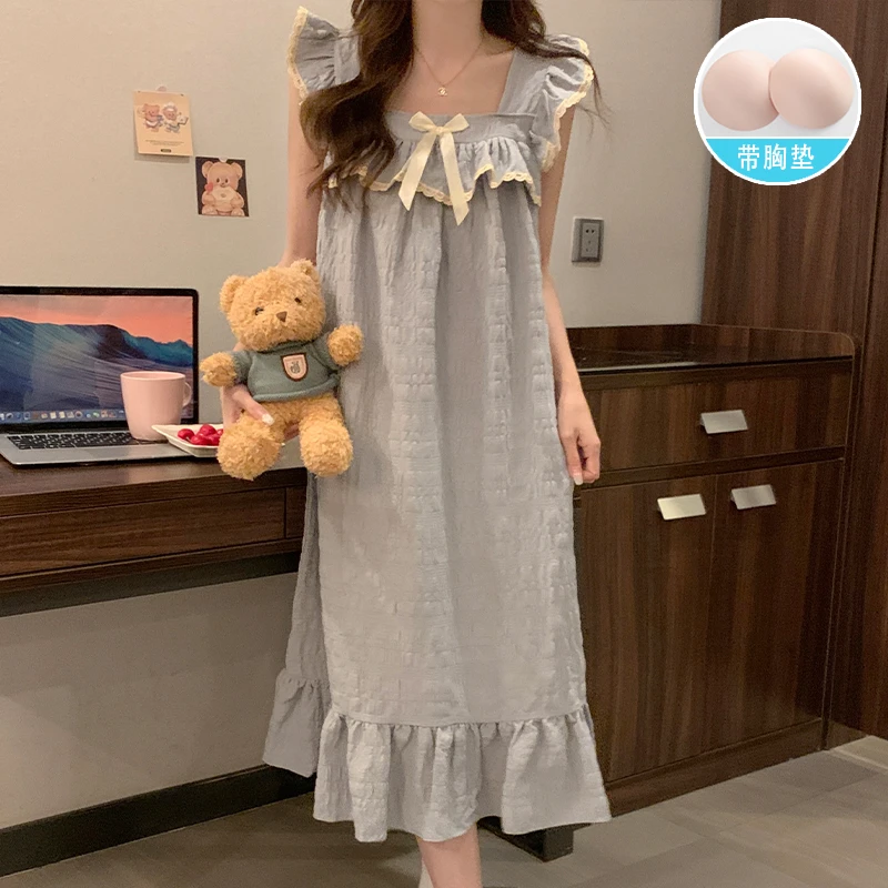 带胸垫睡裙女2025新款夏季吊带居家网红睡衣宽松夏天可外穿家居服