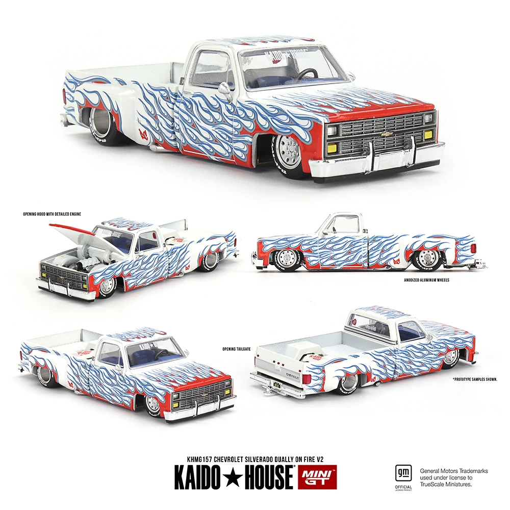 KAIDO HOUSE minigt合金车模1:64雪佛兰皮卡车Dually on Fire V2