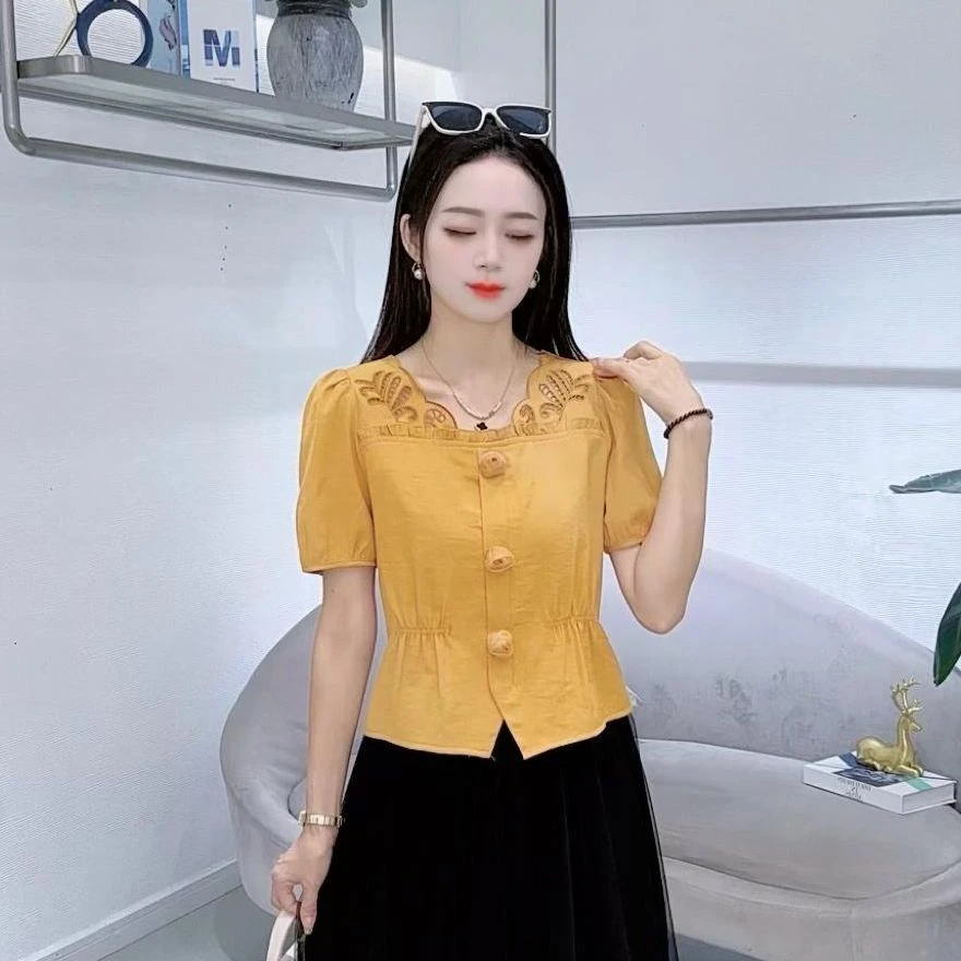 时尚短袖衬衫女夏季新款洋气显瘦遮肚子减龄百搭休闲减龄上衣