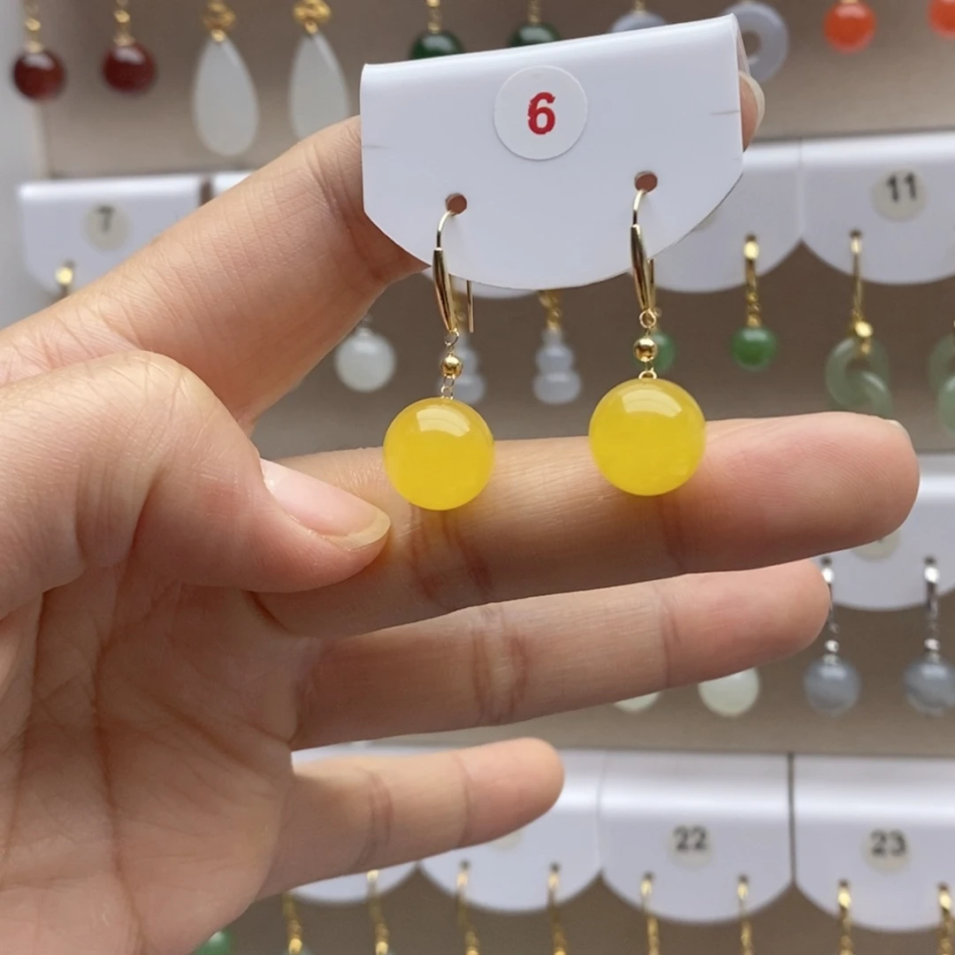 蜜蜡18K金镶嵌耳饰