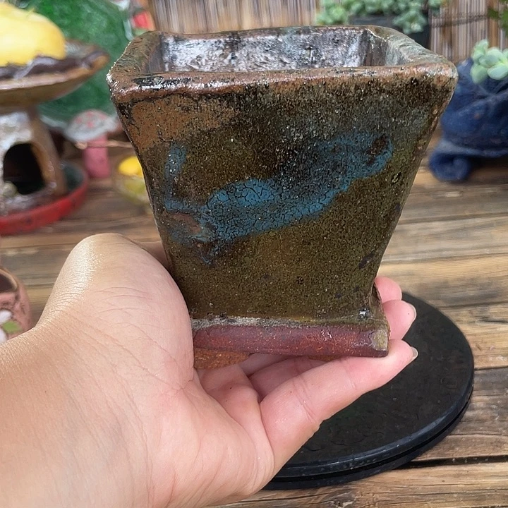 手工粗陶透气花盆2