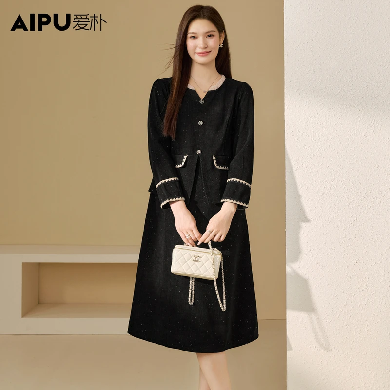 爱朴大码女装冬季新款显瘦遮肉外出洋气百搭高级感气质连衣裙2683