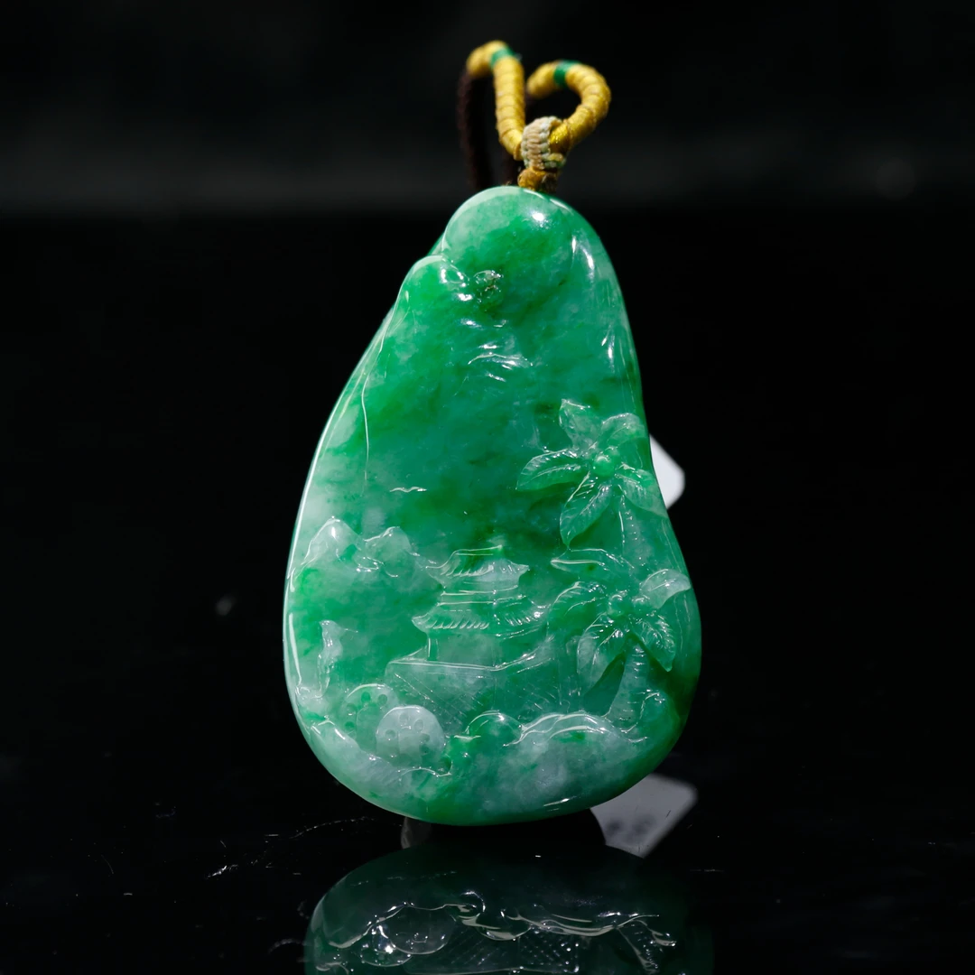 46天然缅甸翡翠A货绿山水牌/600001/上海嘉禾拍卖