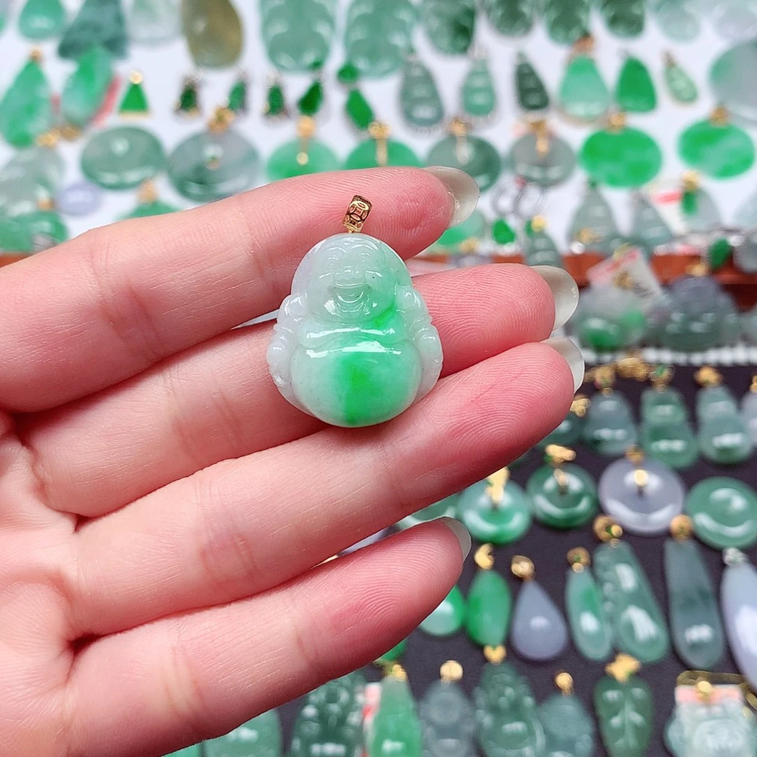 翡翠18K金镶嵌颈饰天然翡翠A货