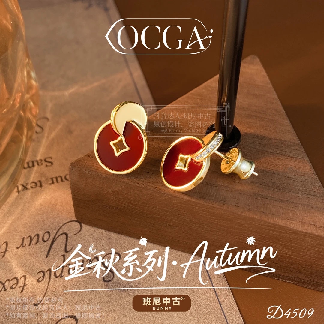 镀K金D4509法【红色铜钱】秋冬OCGA 欧斯伽斯耳钉