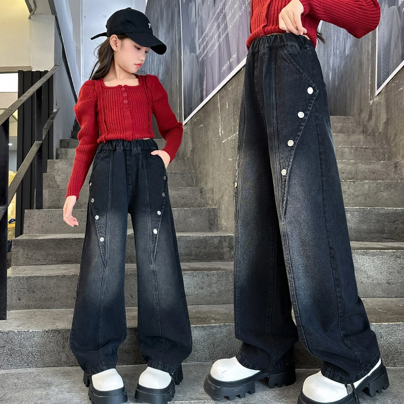 女童裤子洋气2025儿童牛仔裤春秋款长裤春季新品春款中大童春装潮