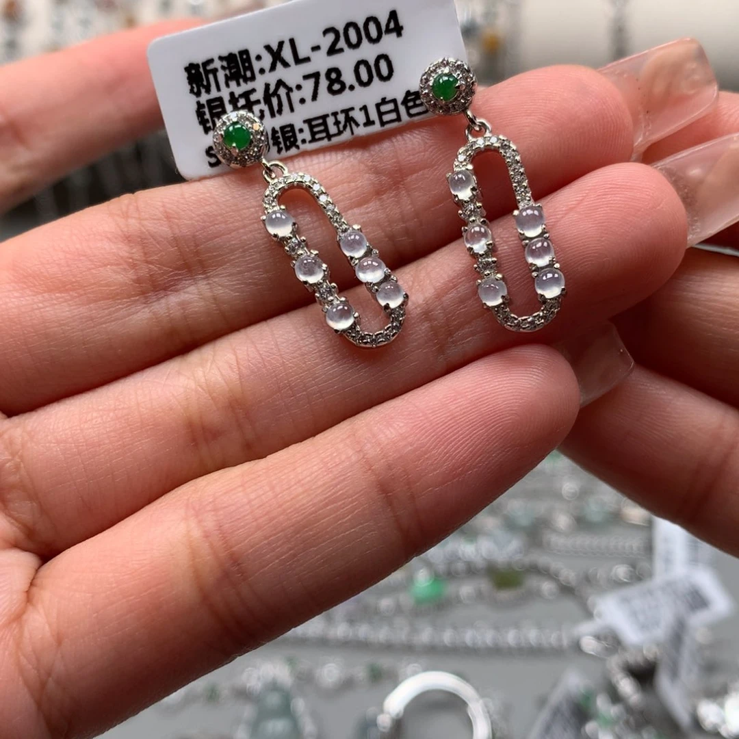 翡翠戒指银S925镶嵌耳钉66