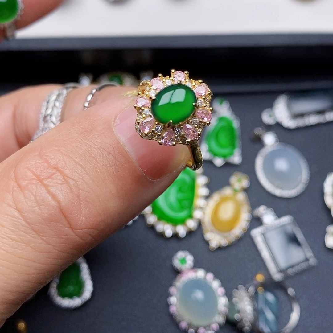 翡翠戒指银S925镶嵌难**涂戒指