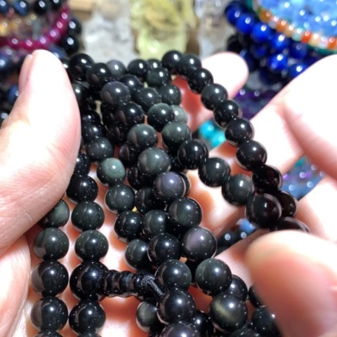 黑曜岩手链未镶嵌8mm彩眼石佛珠
