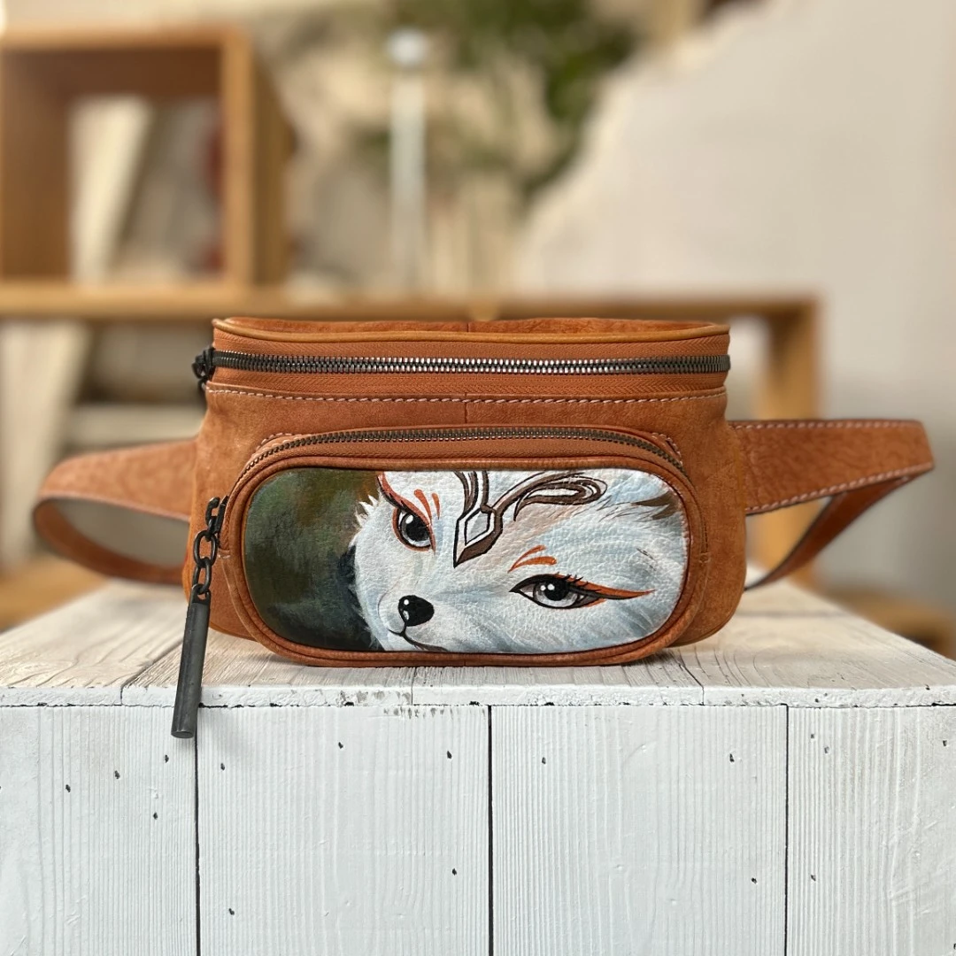 印象乌托邦原创手工手绘斜挎包女款爆款2025新款真皮女士包包胸包