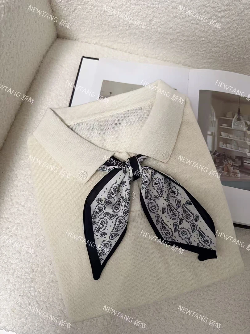 【丝巾翻领】242气质翻领polo时尚丝巾夏季短袖