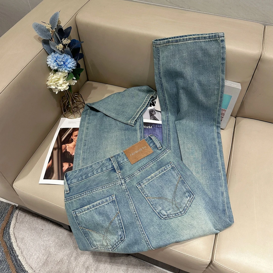 【运费险+现货】春夏新款雾霾蓝港风高腰窄版阔腿牛仔裤女无弹时尚