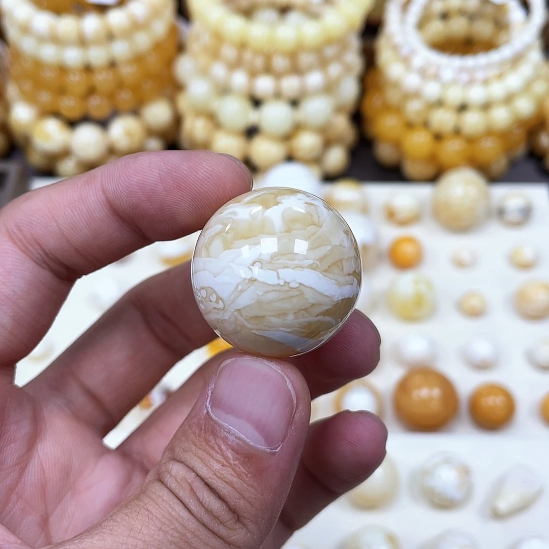 未镶嵌蜜蜡珠宝奇石27.8mm瓷白虎皮款｜打孔不予退货·圆珠