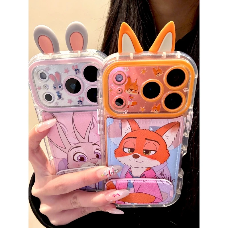 适用苹果iphone17promax狐狸兔子16pro折叠支架15ins可爱14手机壳
