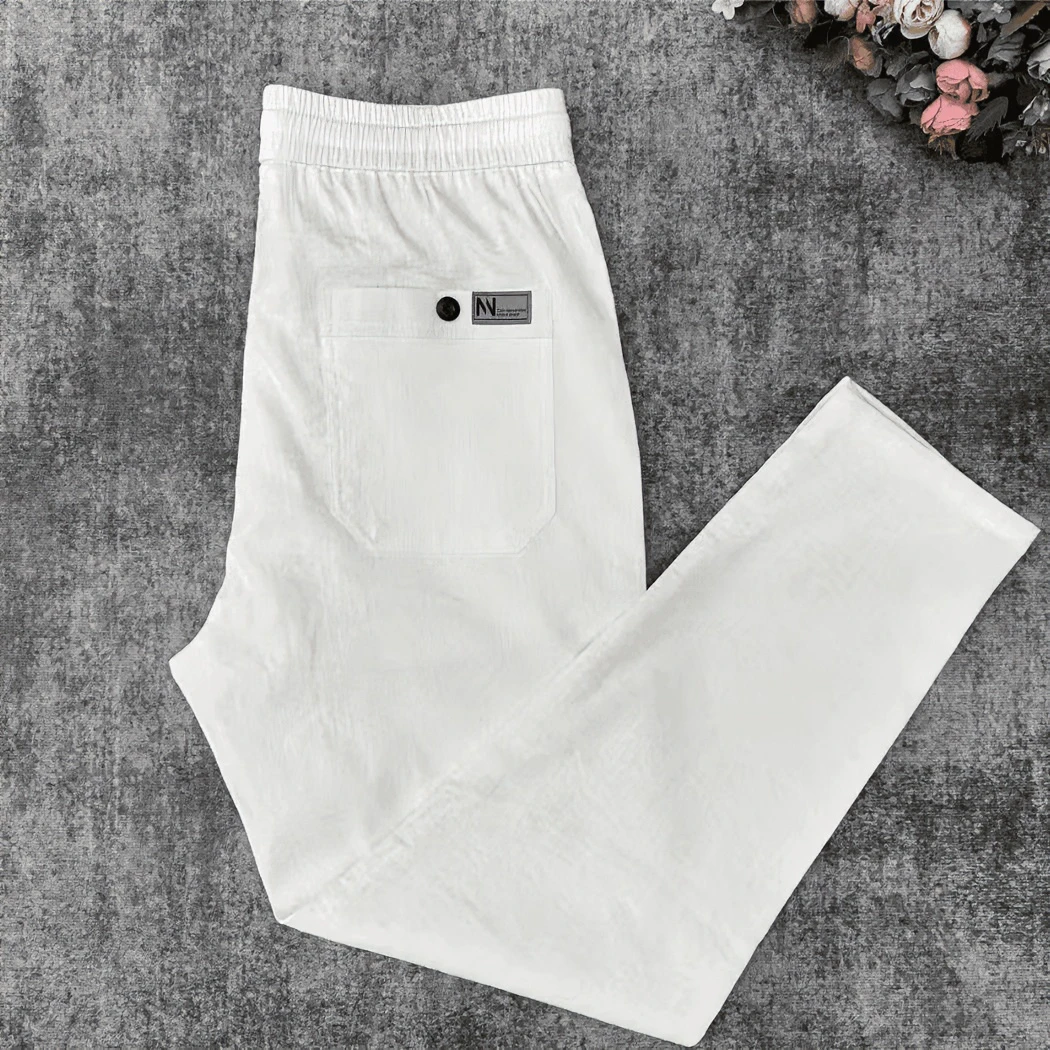 春秋新款男士常规棉麻休闲裤百搭纯色舒适透气凉爽长裤帅气小脚裤