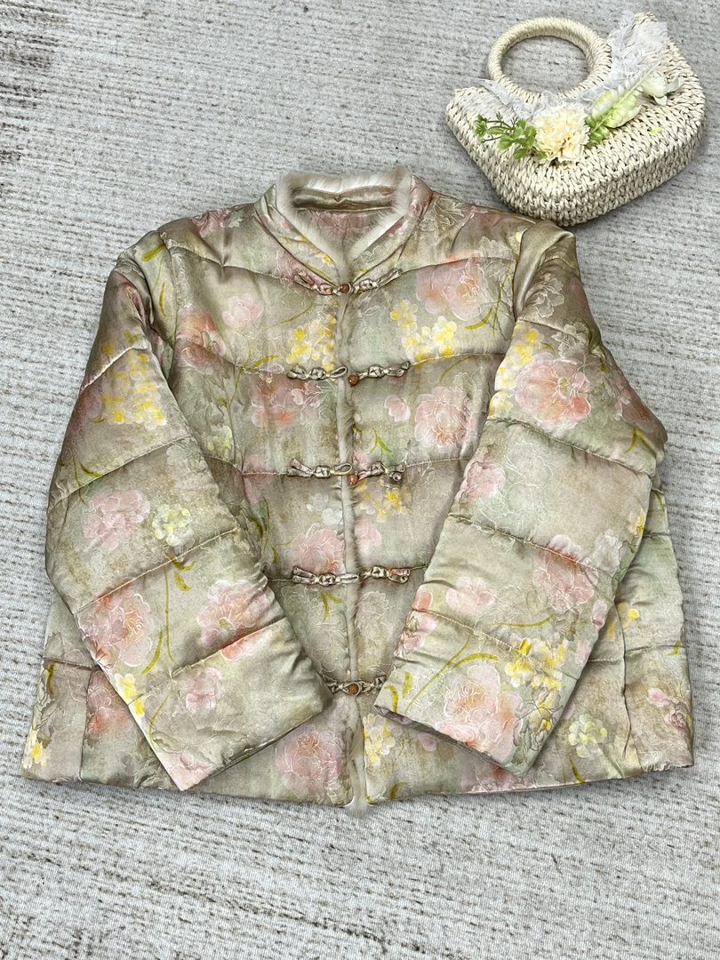【雾粉枝/金桂棠】秋纱2035冬季新款棉服新中式圆领长袖提花棉服冬