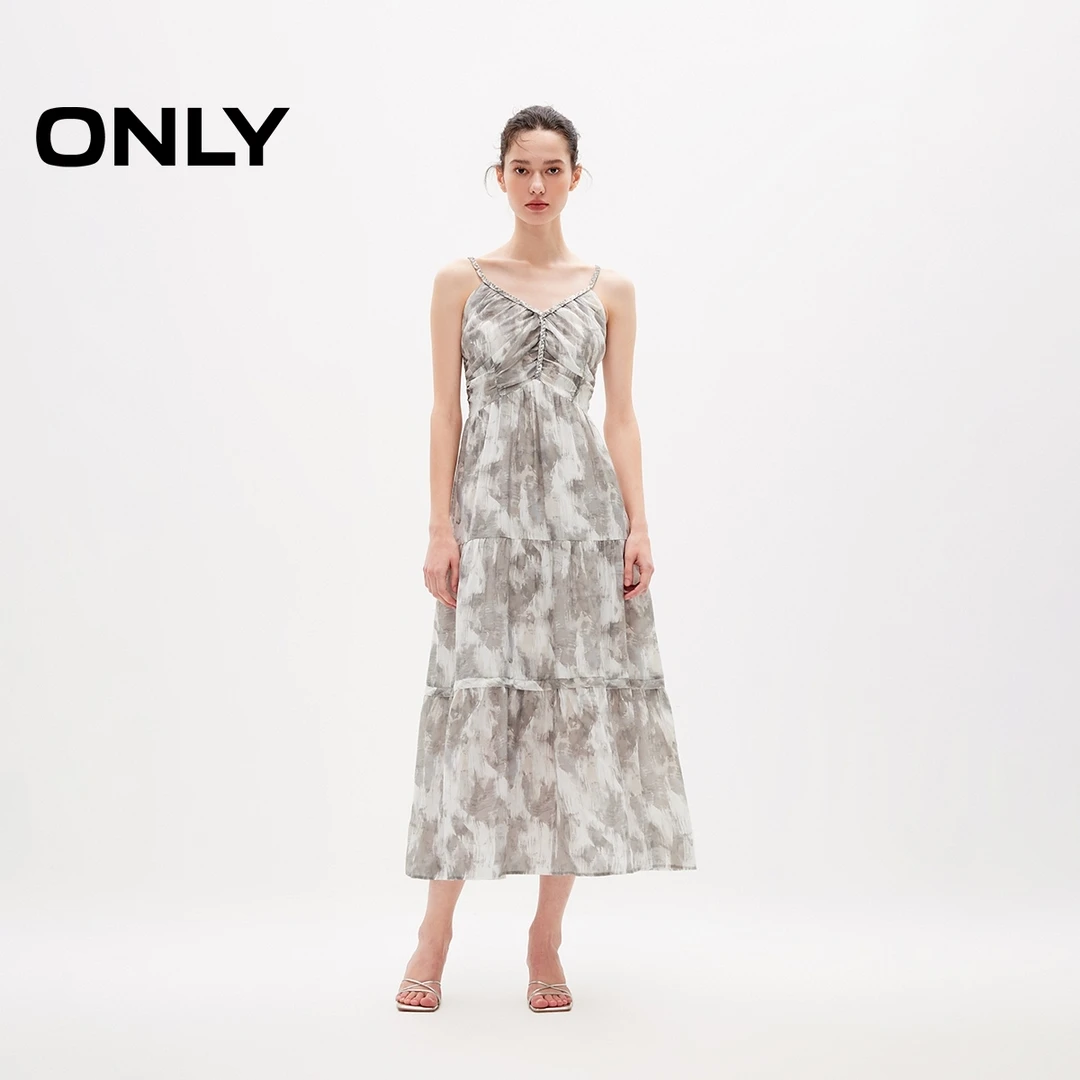 ONLY2025秋季新款度假印花吊带仙女长裙连衣裙女|125107075