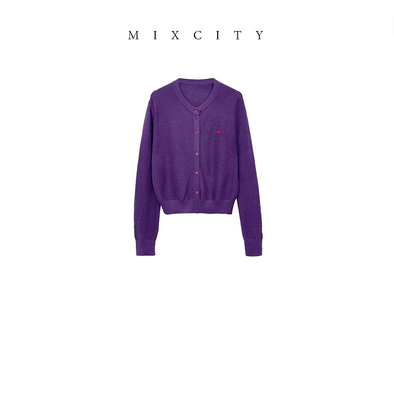 【MIXCITY亚楠家】爱心衫◆爱心红扣圆领长袖羊毛针织开衫9159