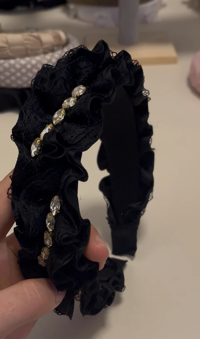 黑色日韩欧美风原创设计少女风女网纱发箍发饰时尚小香风复古