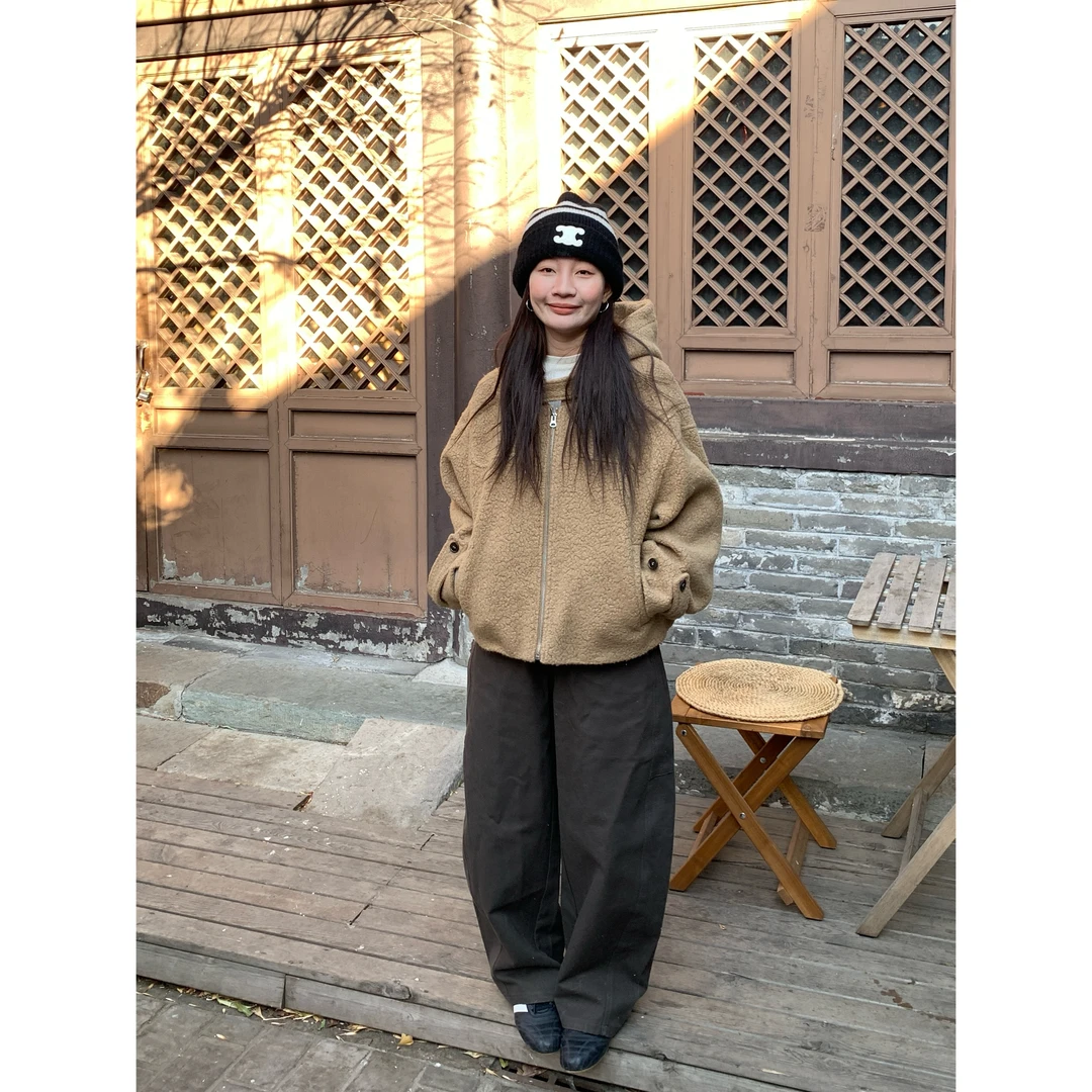 ONNI毛呢外套韩系高级感戴帽款小个子大衣女冬季慵懒外套#7037