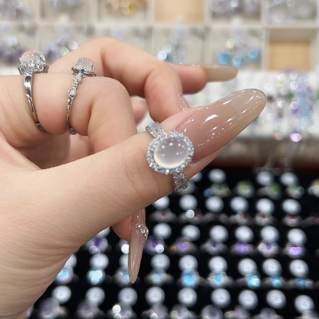 变****蛇纹石玉银S925镶嵌戒指