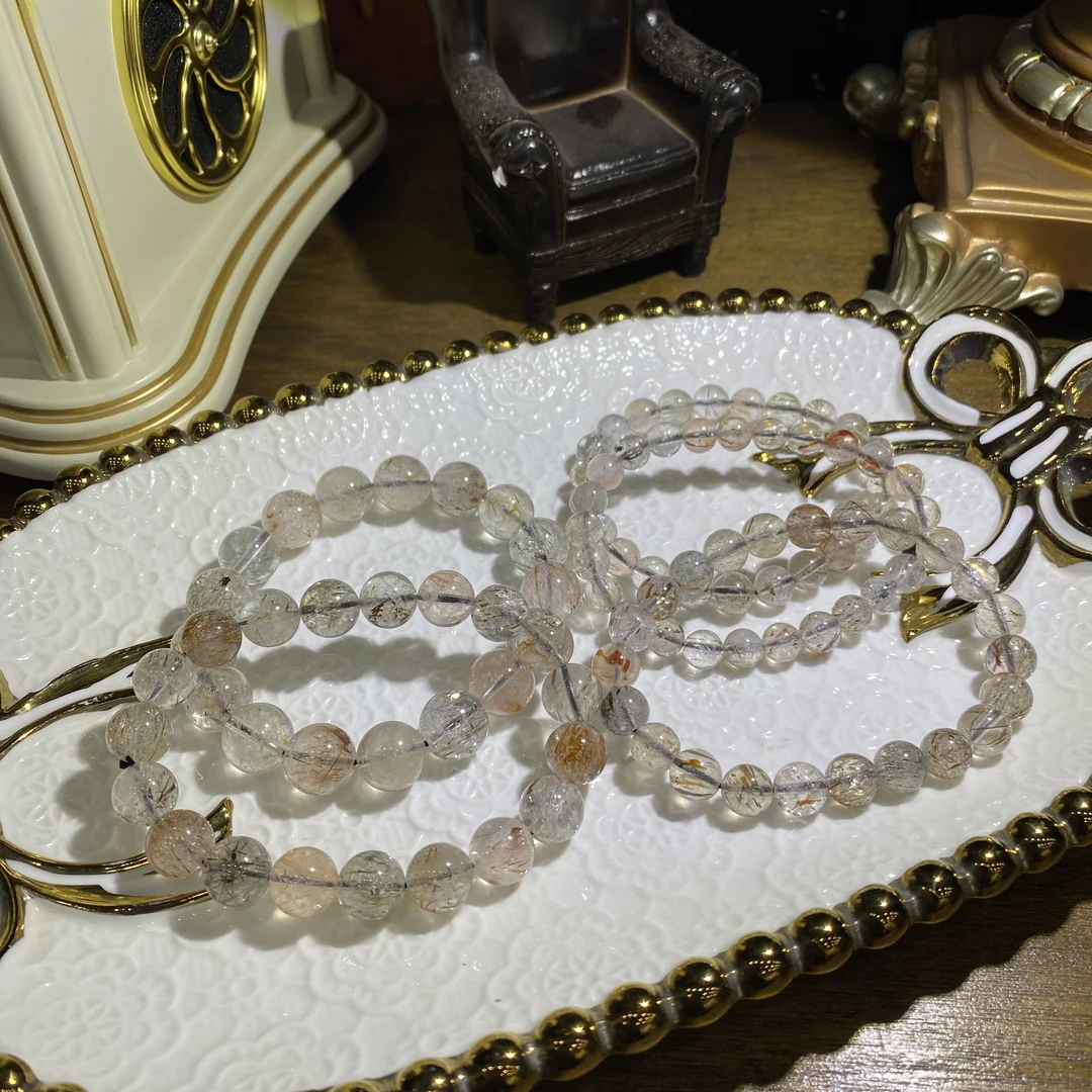 D566-高阶老矿料锦鲤黑金超七水晶手串单圈-多样性发其一