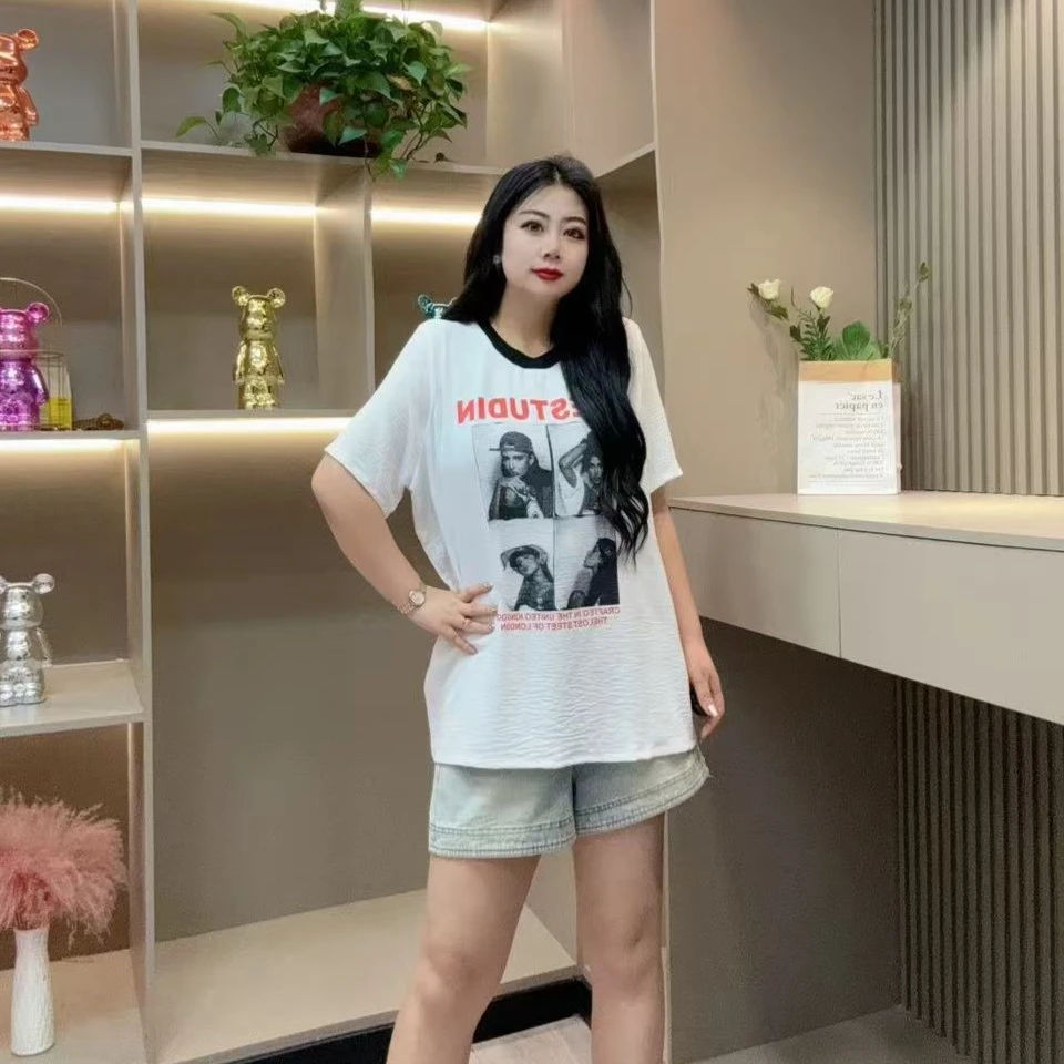 夏季半袖-佳 81623 时尚休闲字母洋气人物显瘦款胖MM大码女装新款