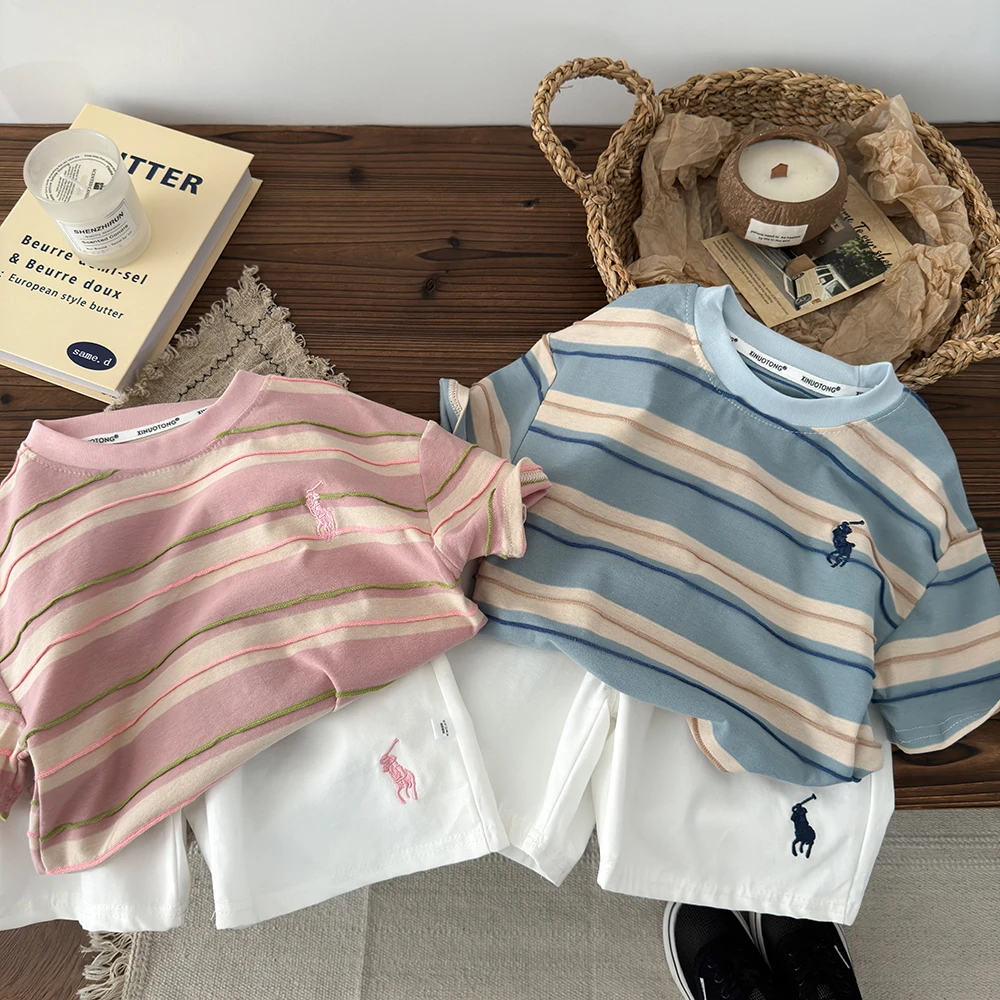 2025夏季新款儿童韩版爆款刺绣休闲宽松套装