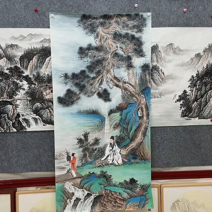 国画手绘国画听松图
