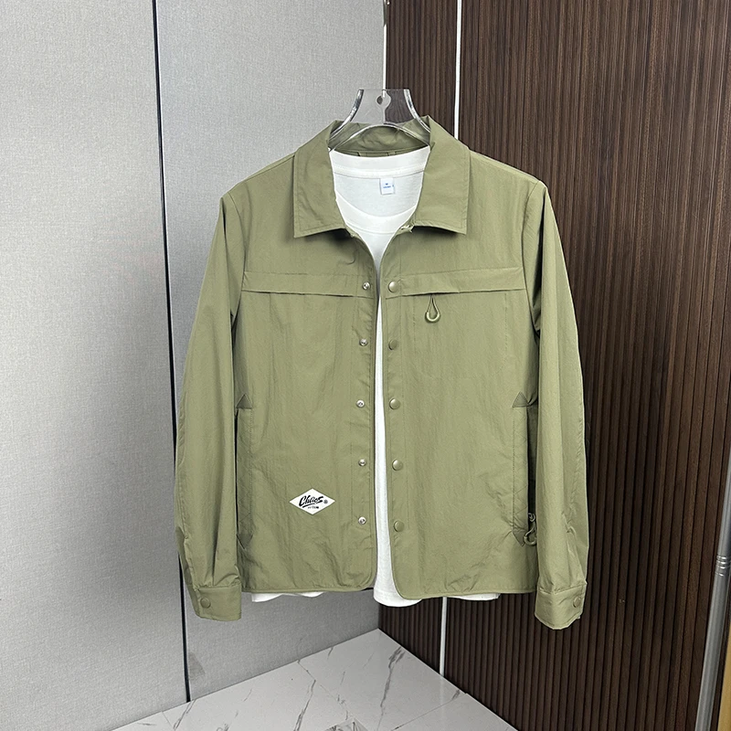 2025新款春秋季外套简约纯色翻领男装宽松工装长袖衬衫式夹克衫