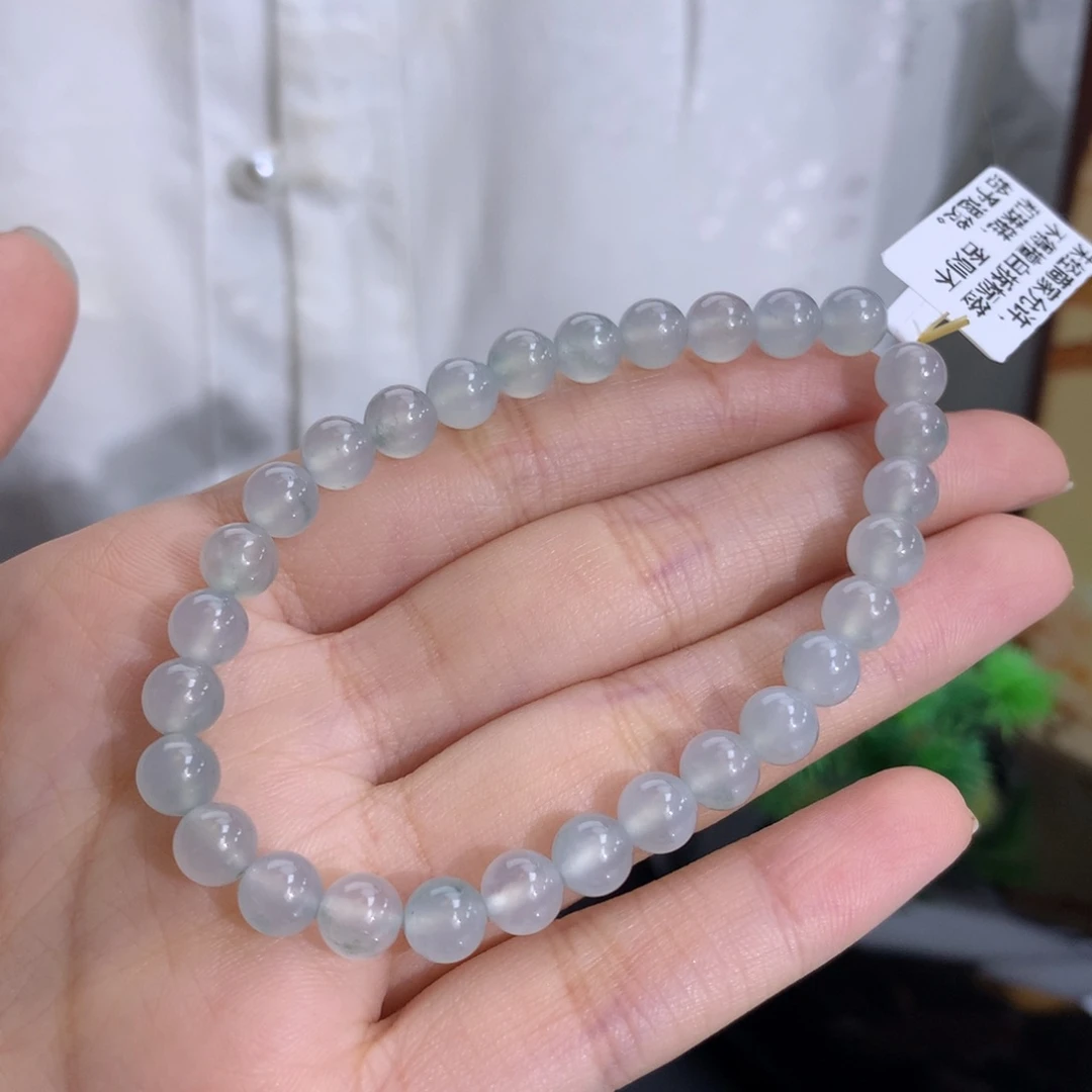 翡翠未镶嵌手串卡6.3冰胶蓝飘花