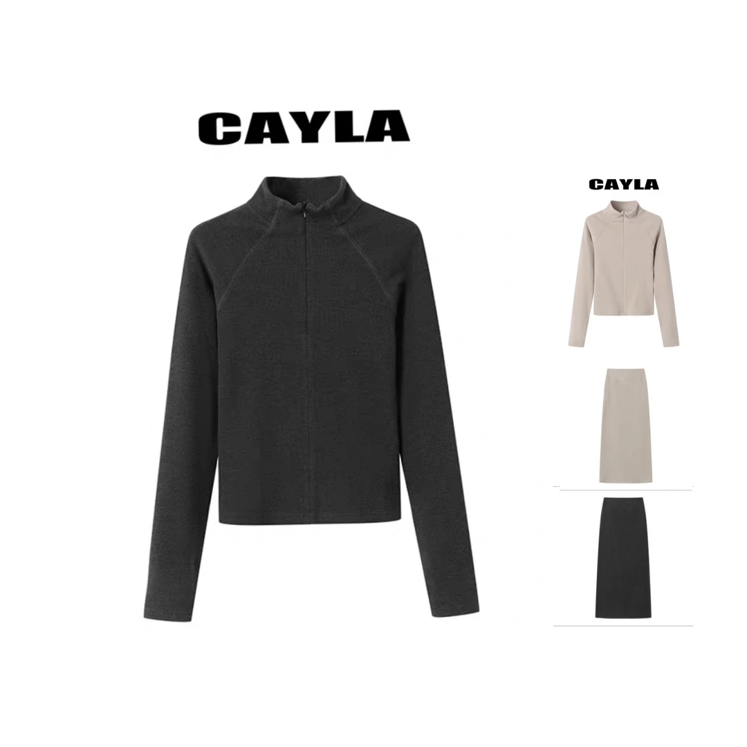 CAYLA  25冬季新品磨绒修身半开襟上衣/半身裙显瘦时尚25AW077