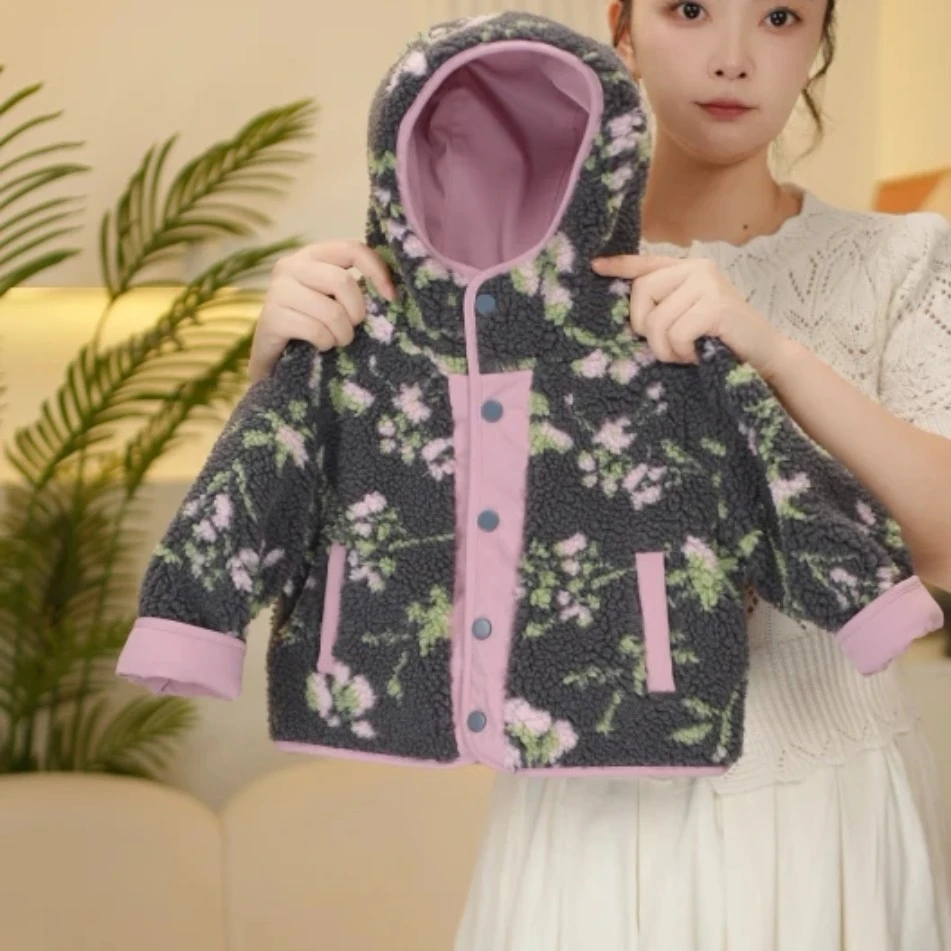 儿童外套加绒加厚2025秋冬新款时尚宽松保暖可爱双面穿棉服外套潮