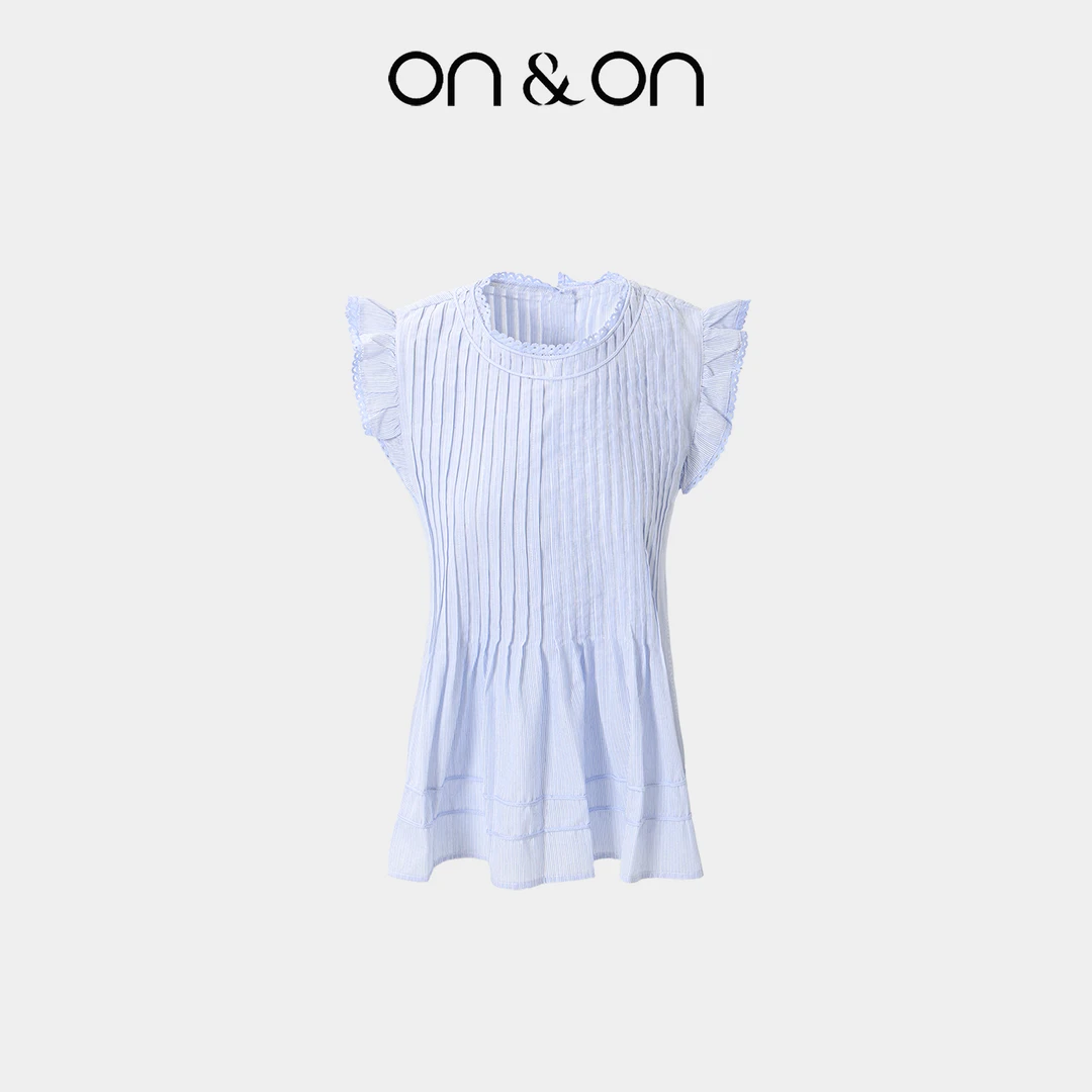 ON&ON/安乃安新款韩系木耳边圆领气质掐腰小飞袖小衫N5SW6338523