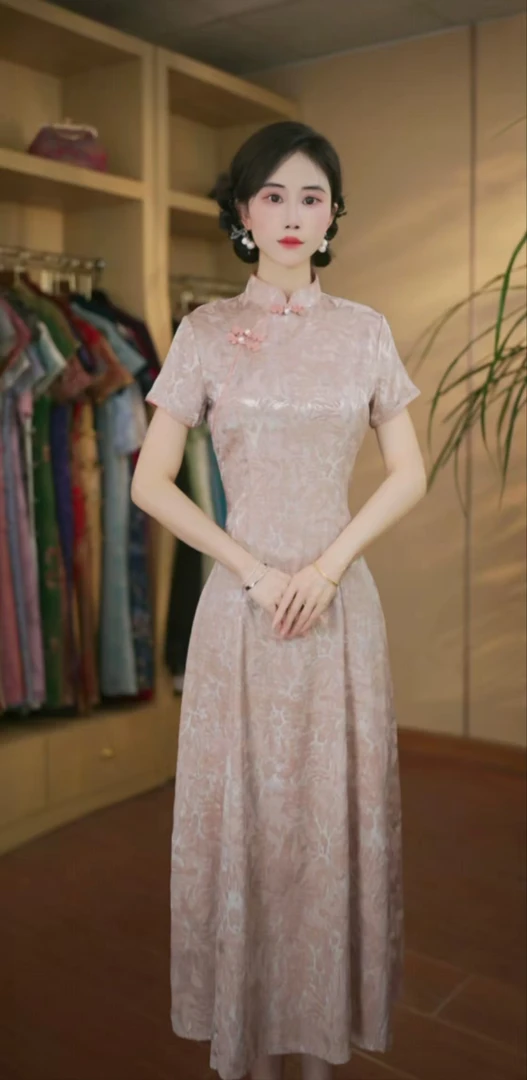明镜 日常奥黛气质文艺国风复古优雅长款旗袍
