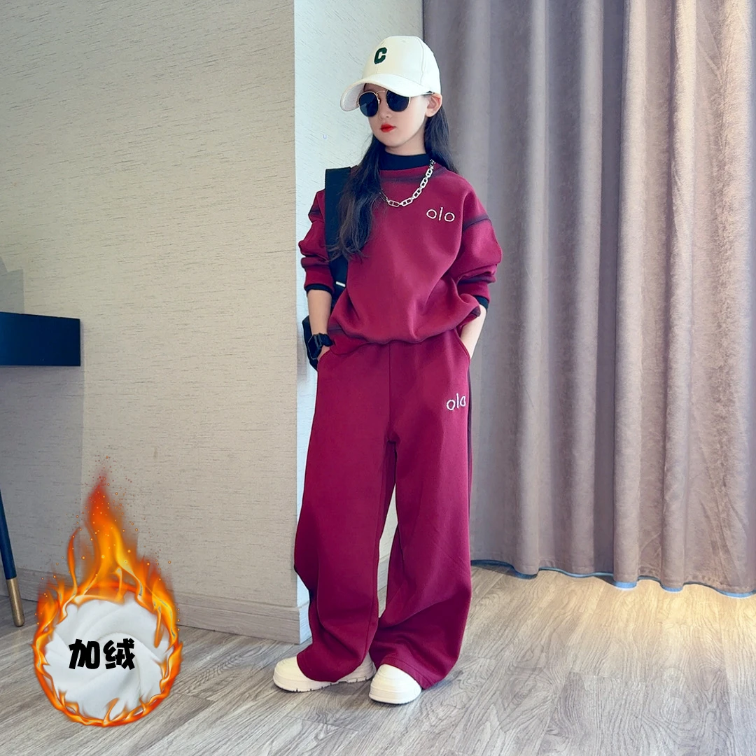 女童套装秋冬加绒圆领中大童装时尚儿童新款衣服卫衣洋气两件套潮