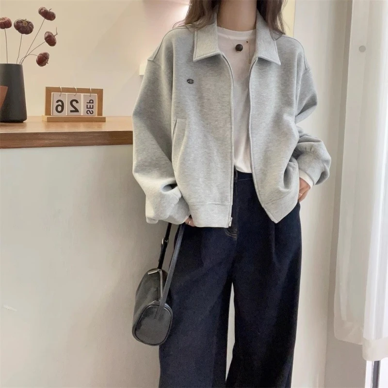 短款拉链夹克外套女2025秋季新款小个子宽松显瘦收腰韩版翻领休闲