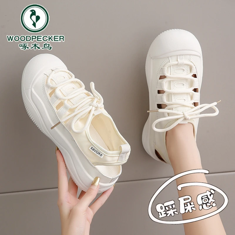 【正品】啄木鸟踩屎感孕妇凉鞋女夏季外穿厚底小白鞋薄款镂空洞洞鞋