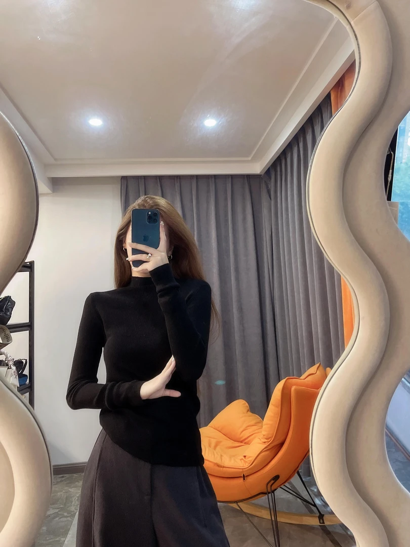 秋冬季内搭半高领打底针织衫 修身绵羊毛