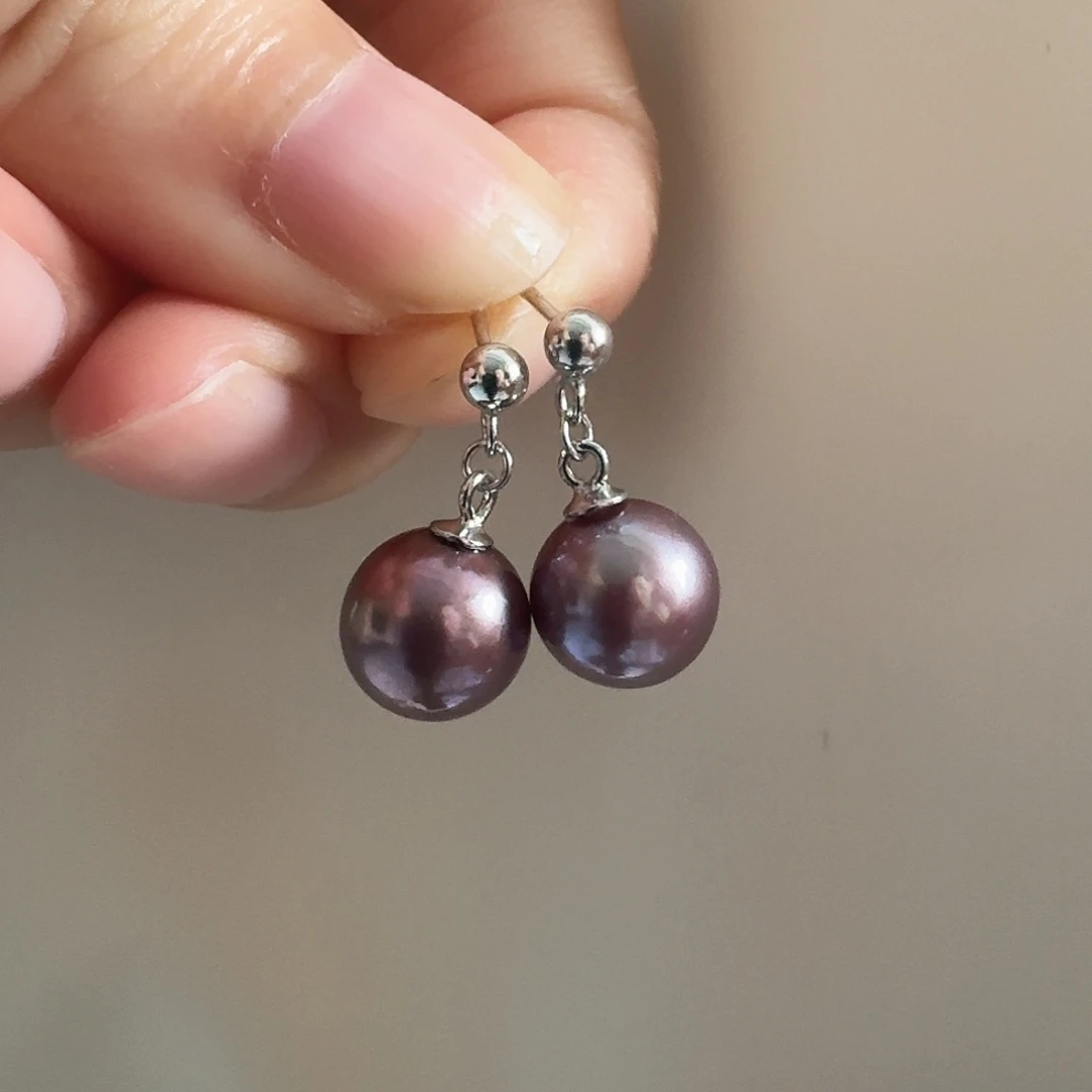 银S925镶嵌淡水珍珠耳饰8-9mm风在吹耳饰