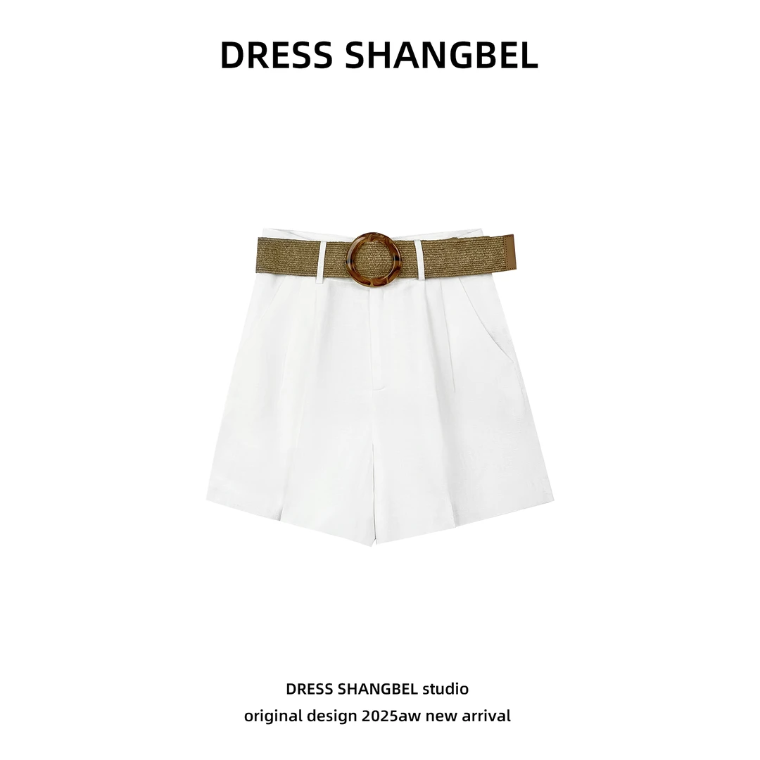 DRESS 2025夏季新款C度假风编织腰带显瘦休闲短裤5131