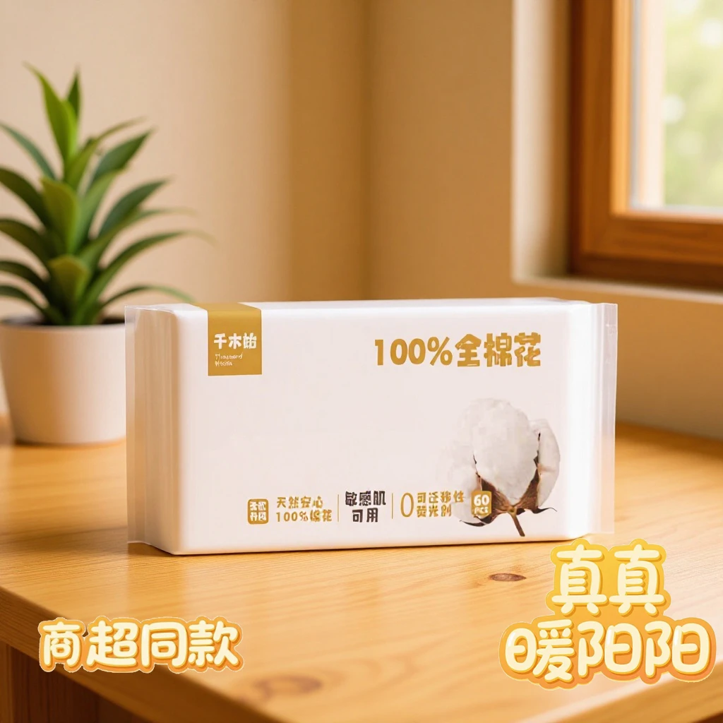 千木始全棉柔巾60片装100%全棉花敏感肌可用天然安心商超同款