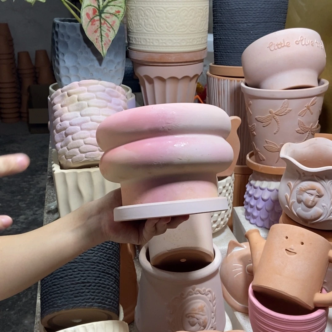 17×12炫彩粉甜甜圈+托 粗陶1套